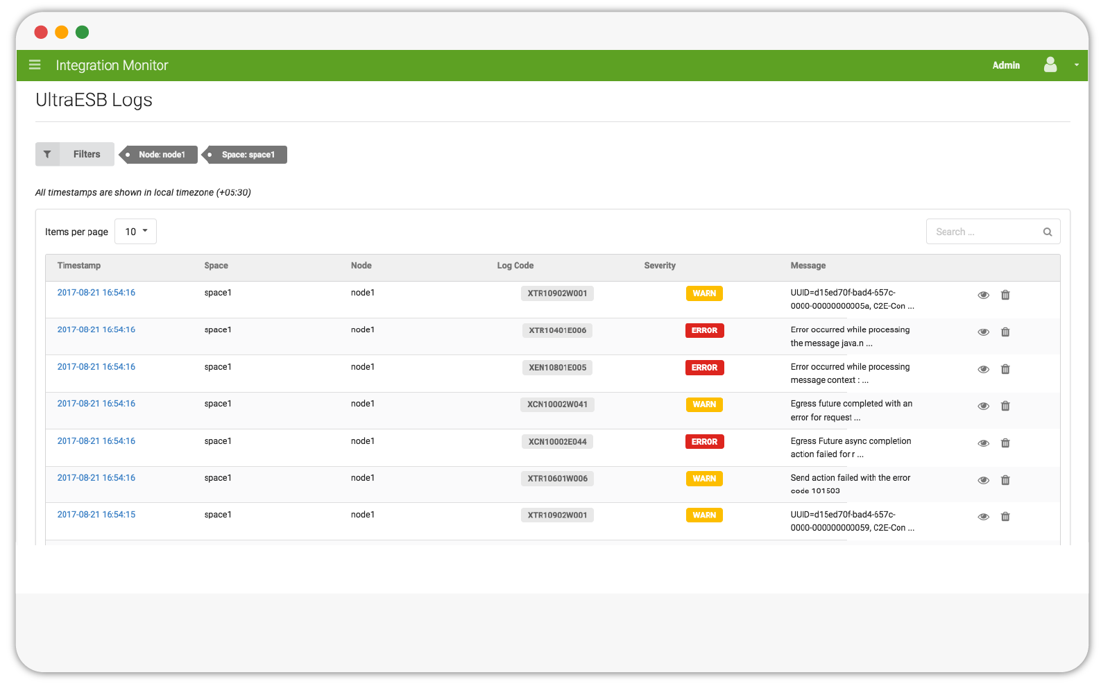 imonitor screenshot UltraESB Logs